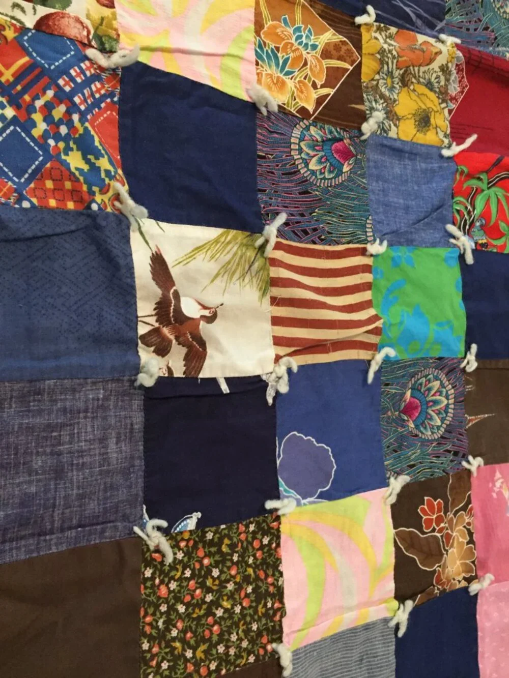 Vintage Scrap Patchwork Hand Tied Lap Quilt Throw Blanket 47